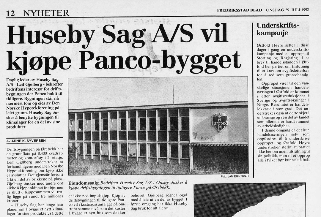 Historisk bilde: Huseby Sag kjøper Panco bygget